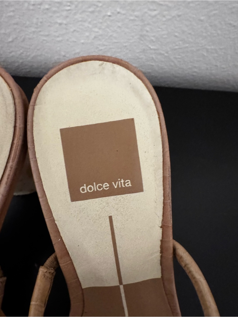 Dolce Vita Tan Croc-Embossed Double Strap Heel Sandals w/ Pony Hair Heel - Picture 6 of 12